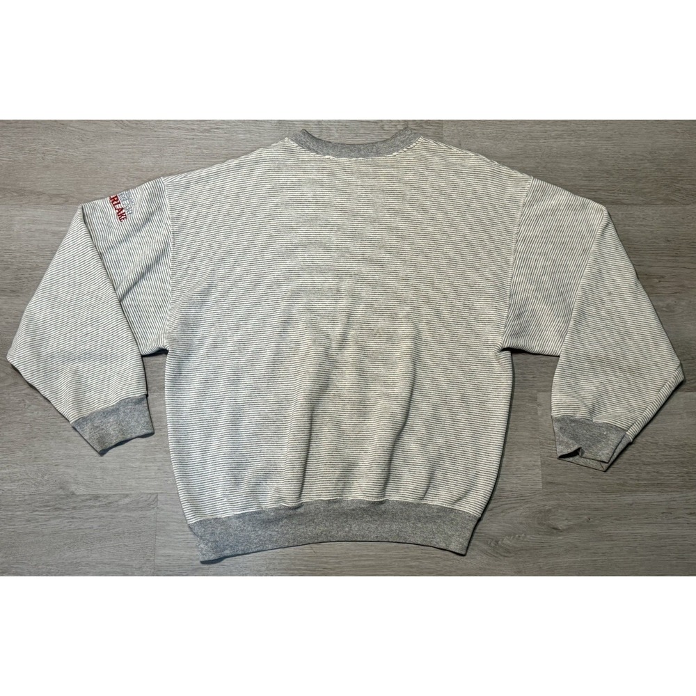 Vintage Travaux Crewneck Sweatshirt Mens Large Gray Striped "Interlake" Logo - Picture 12 of 13